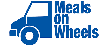 Blue graphic logo for Meals on Wheels