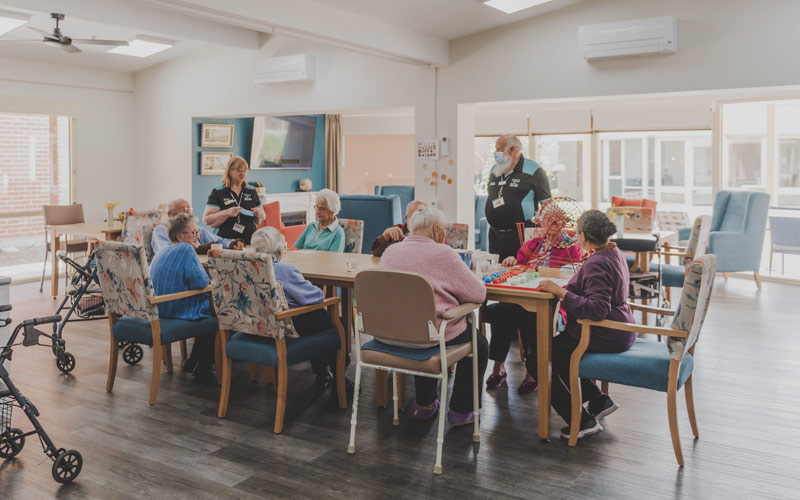 Photo of residents at an aged care home playing bingo